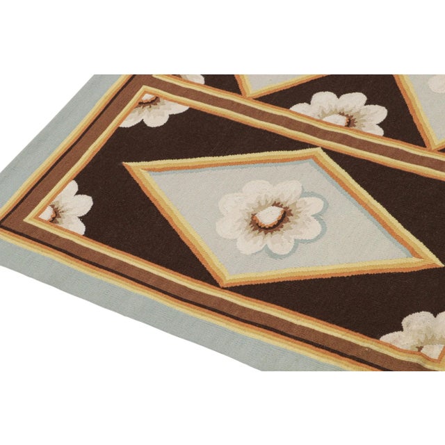 2010s Rug & Kilim’s 18th Century Aubusson Style Flatweave Runner in Brown and Blue With White Floral Patterns For Sale In New York - Image 6 of 8