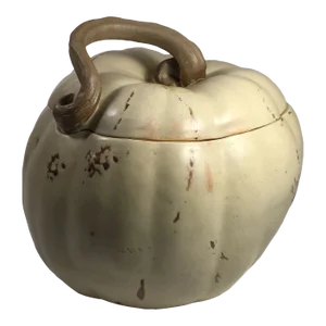 1999 Patricia Garrett Pottery White Pumpkin Covered Bowl - With Lid