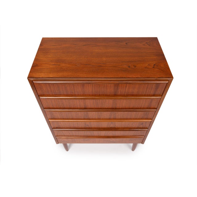 Brown Vintage Danish Mid-Century Six-Drawer Teak Tallboy Dresser 1960s For Sale - Image 8 of 8