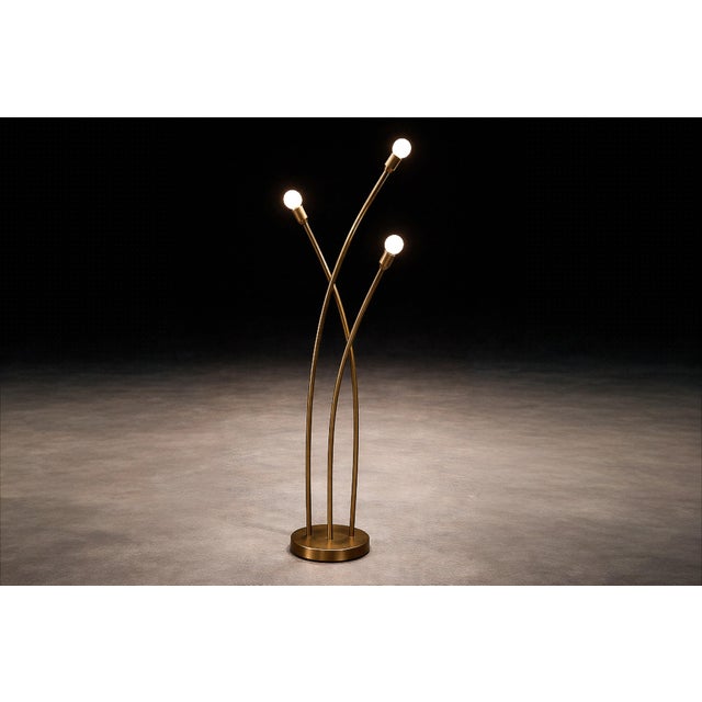 Brazilian Modern Sculptural Bamboo Form Floor Lamp in Gilded Brass, Brazil, 1960s For Sale - Image 4 of 10