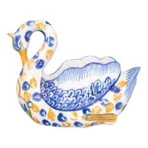 Antique French Quimper Faience Swan Jardiniere Cachepot