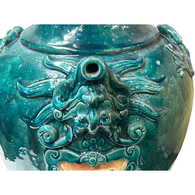 Chinese Dark Teal Green Wine Medicine Herbs Storage Ceramic Jar For Sale - Image 12 of 13