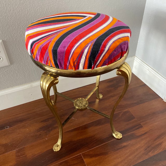 Vintage Mid Century Modern Groovy Gold Metal Vanity Stool Chairish