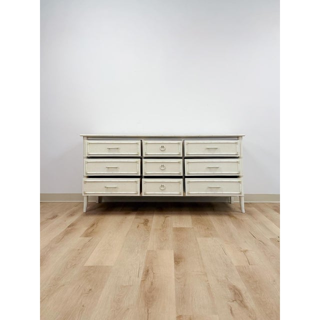 Vintage Thomasville Paoletti Faux Bamboo 9 Drawer Dresser White Hollywood Regency For Sale - Image 12 of 16