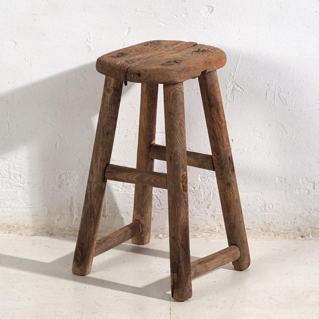 Wood Antique Small Stool in Elm, 1900s For Sale - Image 7 of 7