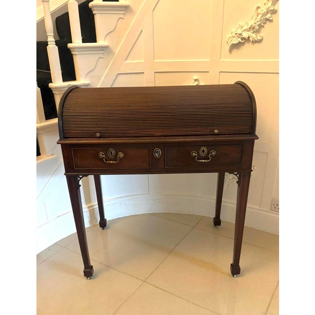 Antique Georgian Mahogany Tambour Top Cylinder Desk with Pull-Out Writing Slides, 1800s For Sale - Image 17 of 17