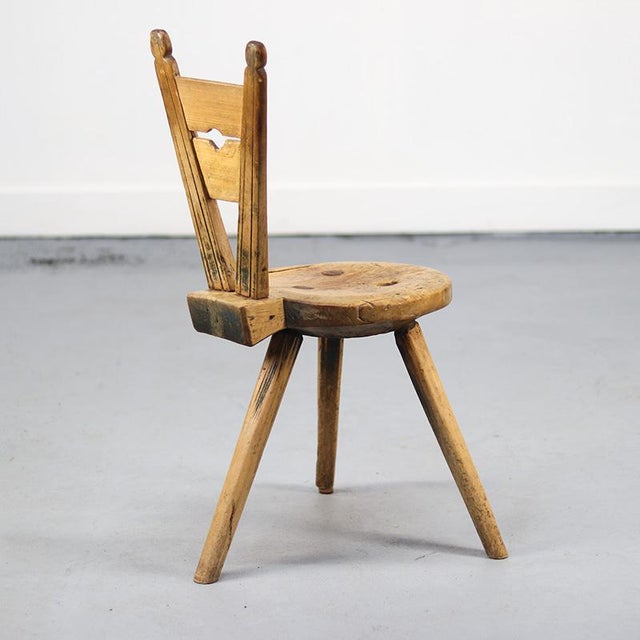 Brown Primitive Wabi Sabi Antique Folk Art Farmhouse Swedish Chair - Stool For Sale - Image 8 of 10