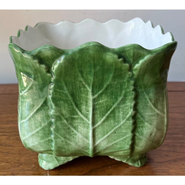 Italian Vietri Italian Cabbage Leaf Cachepot/Planter For Sale - Image 3 of 8
