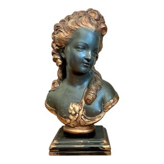 Vintage Gilt Tipped Carved Wood Female Bust For Sale