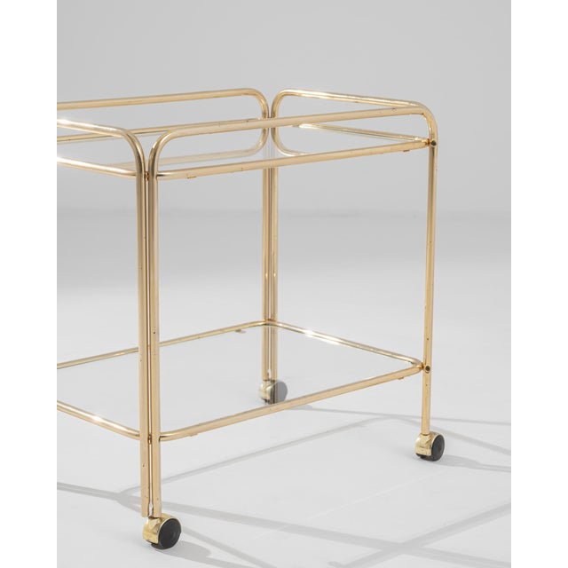 Early 20th Century French Brass Bar Cart with Glass Top on Wheels For Sale - Image 4 of 18