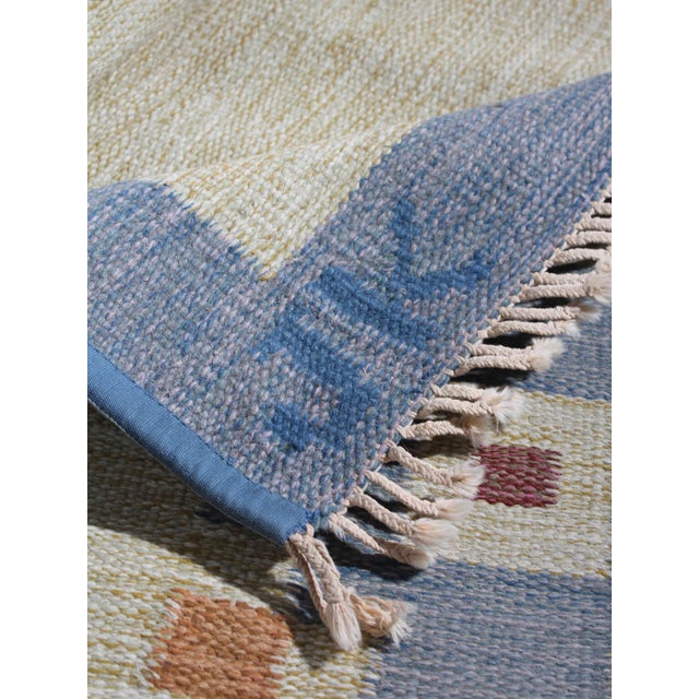 Mid-Century Modern Swedish Geometric Wool Kilim Rug by Karin Jönsson, 1960, in Good conditions. Designed 1960 to 1969 This...