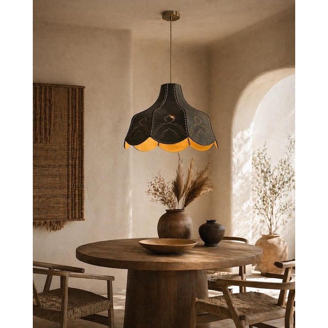 Italian Hand-Sewn Celadon Green Suede Pendant Lamp with Sculptural Flower, 1970s For Sale - Image 15 of 16