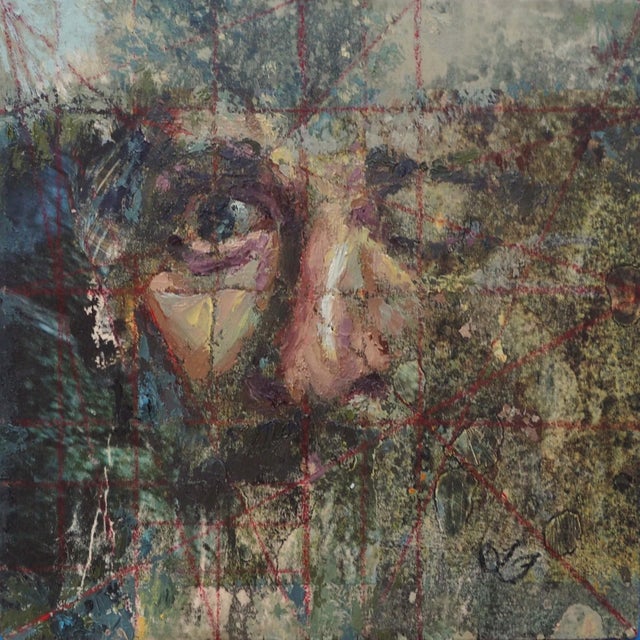 Sleepers Awake by Lisa Fricker | Oil on Collage Panel Abstract portrait with textured layers. For Sale