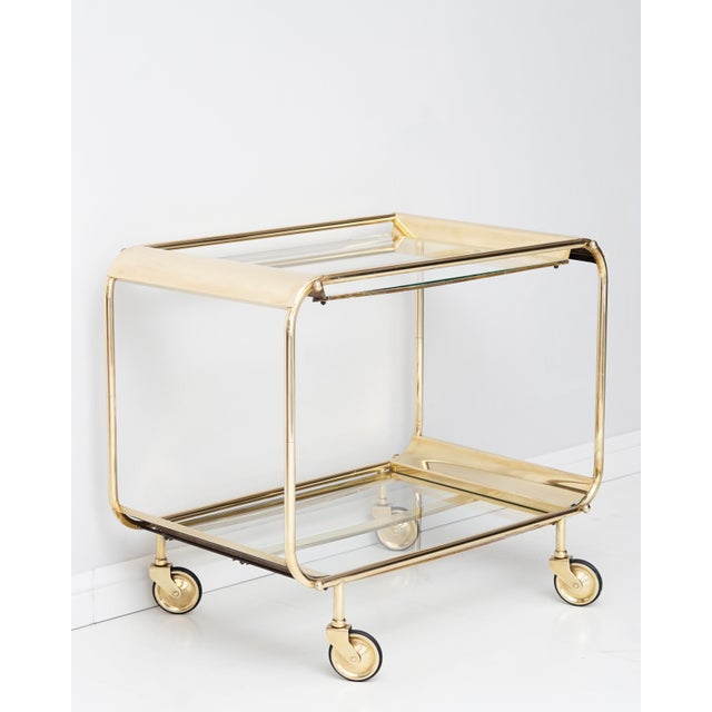 Hollywood Regency French Art Deco Bar Cart in Brass, 1920s For Sale - Image 3 of 10