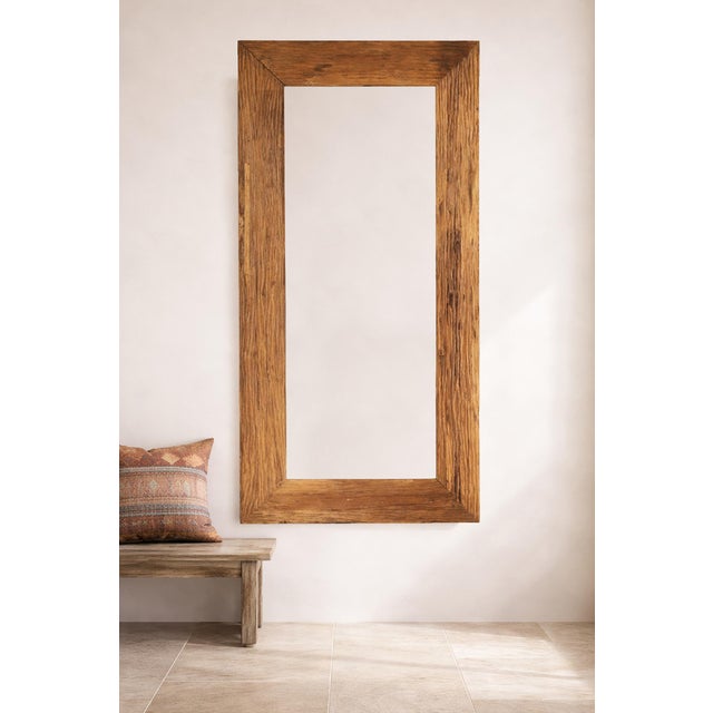 Contemporary Vintage Rustic Deep Grain Teak Mirror 72" For Sale - Image 3 of 3