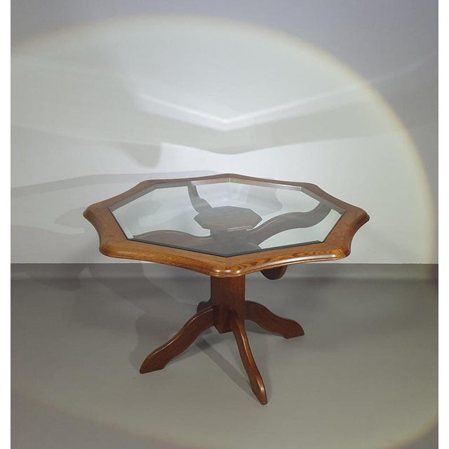 Octagonal Oak Dining Table with Inlaid Glass Top For Sale - Image 4 of 18