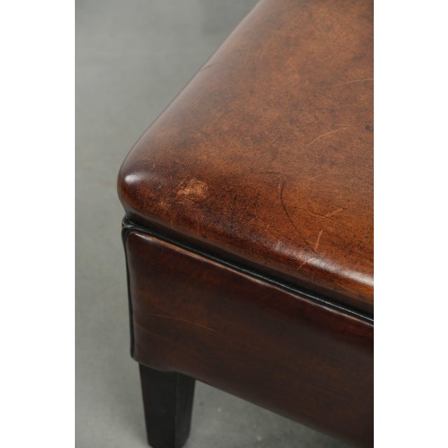 Brown Large Dark Brown Square Ottoman Made of Sheepskin with Black Piping For Sale - Image 8 of 12