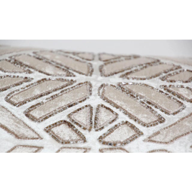 Vintage Taupe and Ivory Cut Velvet Pillow With Metallic Beads For Sale - Image 12 of 13