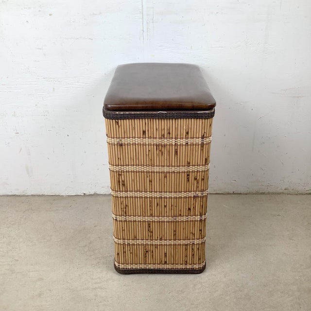 Vintage Bamboo Laundry Basket With Cushioned Lid For Sale In Philadelphia - Image 6 of 12