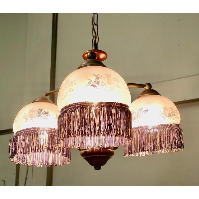 Glass French Triple Fringed Glass Pendant Light, 1930 For Sale - Image 7 of 9