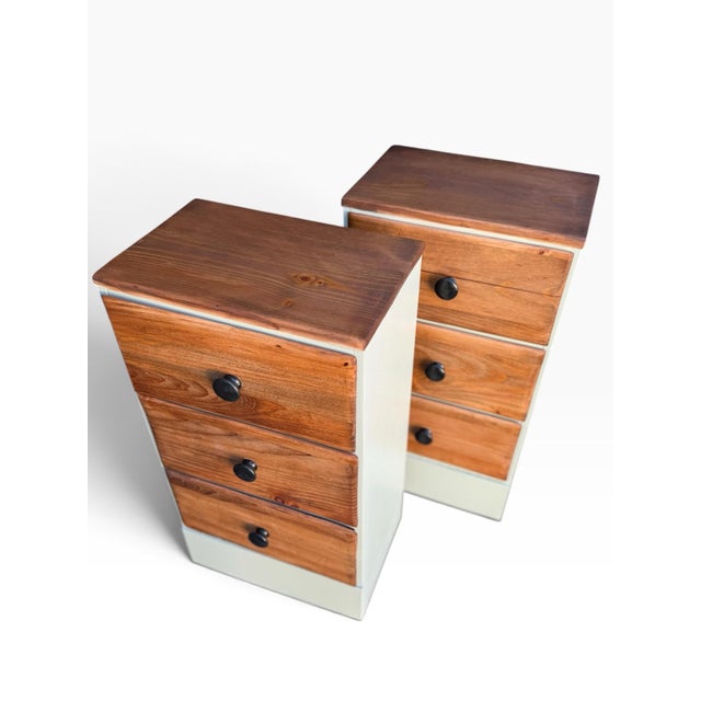 Vintage Handmade Solid Wood Pair of Nightstands Refinisfed in Walnut and Sage Green For Sale - Image 9 of 9