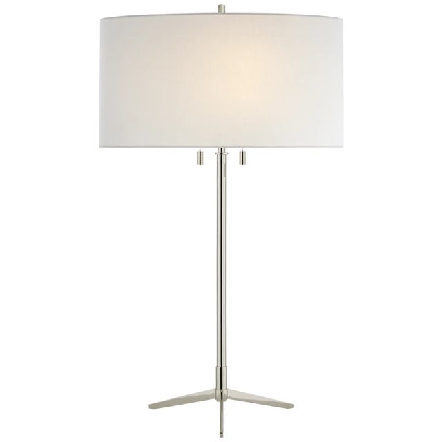 Thomas O'Brien by Visual Comfort Signature Caron Table Lamp in Polished Nickel with Linen Shade For Sale