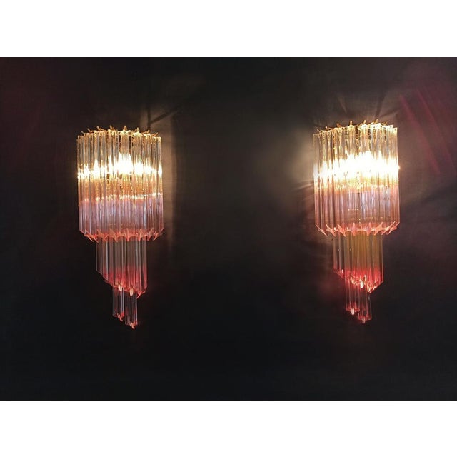 Pink Vintage Murano Wall Sconce with 32 Quadriedri Trasparent and Pink Prism, 1990s, Set of 2 For Sale - Image 8 of 15