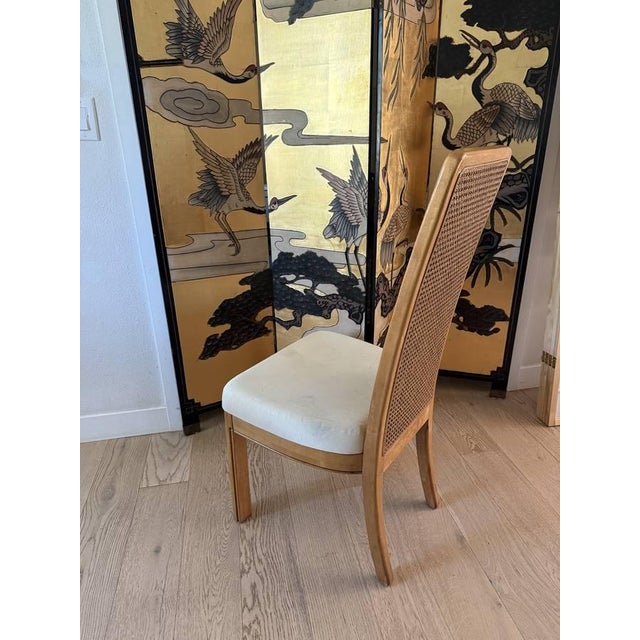 1980s 1980s American of Martinsville Art Deco Post-Modern Burlwood & Brass Dining Set, Expandable Table + 8 Cane-Back Chairs For Sale - Image 5 of 13