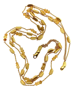 1990s 18k Gold Bar and Citrine Briolette Multi Strand Necklace