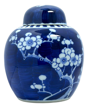 Antique English Blue & White Porcelain Ginger Jar