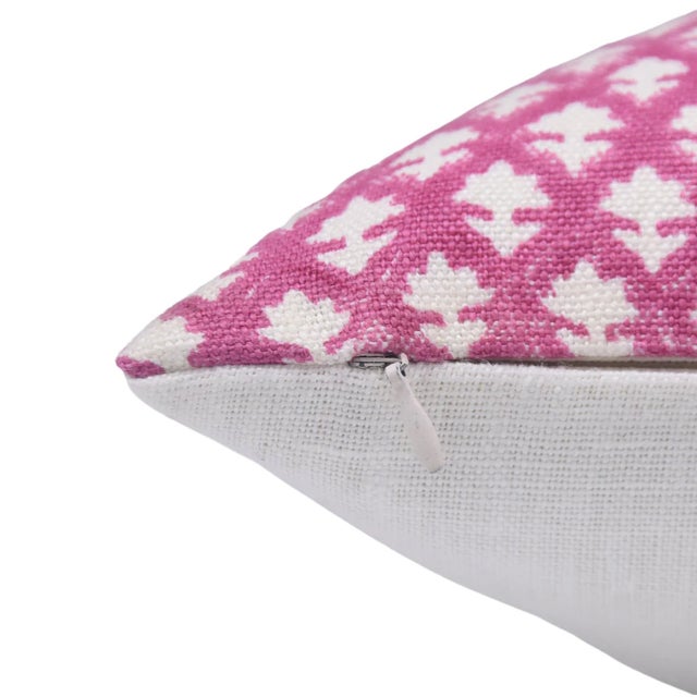 Modern Pink and White Handmade Floral Decorative Pillow Cover 12x20 Inch- Pinkcity Jaal For Sale - Image 3 of 5