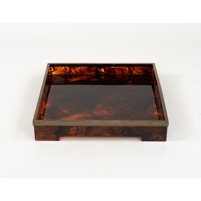 Metal Serving Tray in Acrylic Faux Tortoiseshell and Brass from Christian Dior, 1970s For Sale - Image 7 of 16