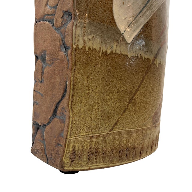 Late 20th Century Brutalist Terracotta Sculptural Vase With Relief Faces For Sale - Image 17 of 18