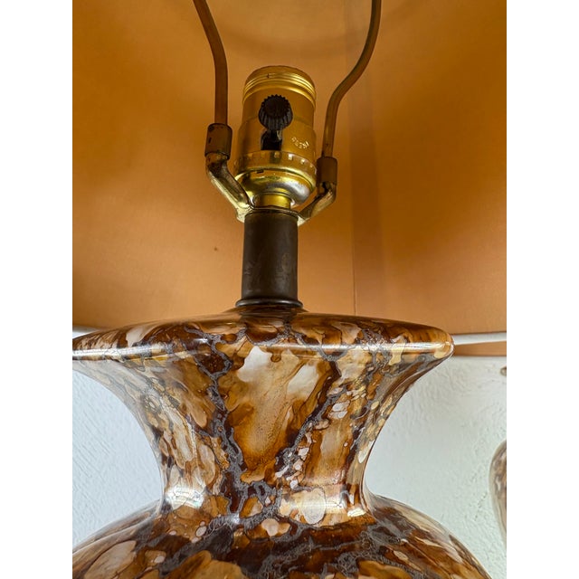 Ceramic Mid-Century Vintage Faux Marble Pottery Table Lamps/a Pair For Sale - Image 7 of 11