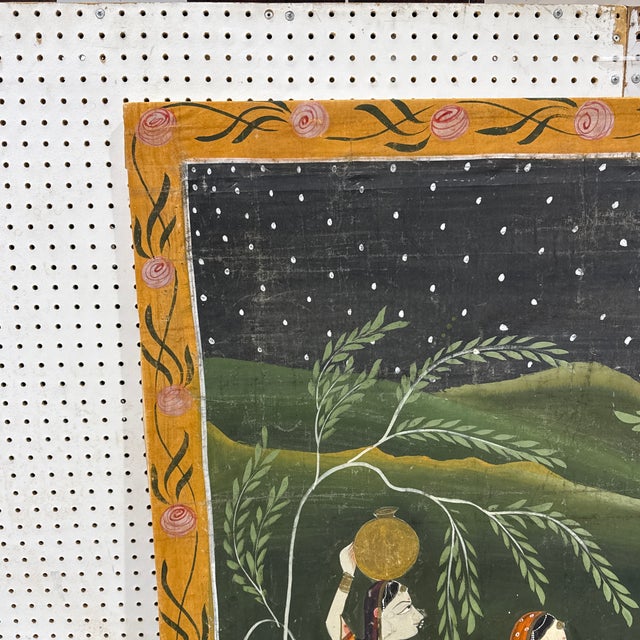 Indian 1900s Hand Painted Indian Landscape Artwork With Floral Border For Sale - Image 3 of 8