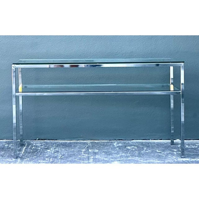 Metal Vintage Chrome and Glass Console Table For Sale - Image 7 of 12