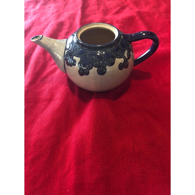 Mid 20th Century Vintage Mid-Century Gray & Blue Stoneware Teapot For Sale - Image 5 of 5