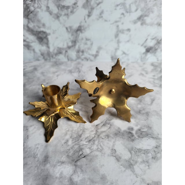 Vintage Solid Brass Poinsettia Candlestick Holders For Sale In San Francisco - Image 6 of 10
