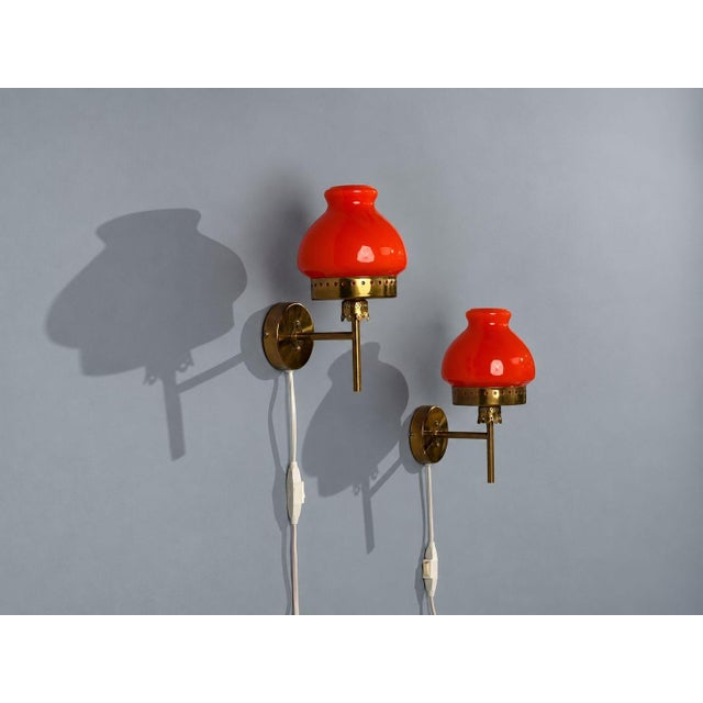 1970s 1970s Örsjö Industri Ab, Wall Lights, Brass, Orange Glass - Pair For Sale - Image 5 of 11