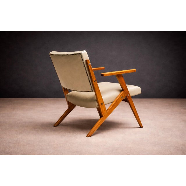 Wood Armchair in Beige Faux Leather, Jose Zanine Caldas, 1950s - Lot 107 For Sale - Image 7 of 12