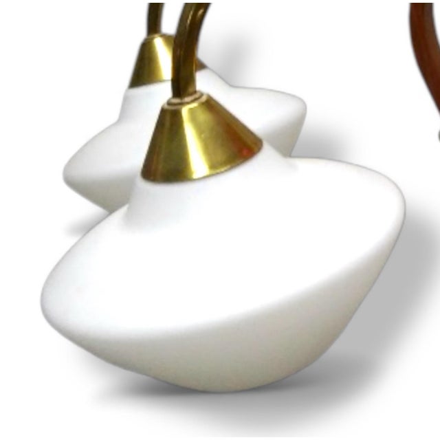 1940s 1940s Mid-Century Modern Chandelier With Teak, Brass, and Opaline Glass. For Sale - Image 5 of 7