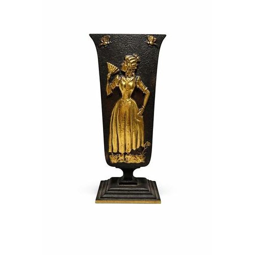 **Title:** Swedish Art Deco Bronze Vase by Oskar Antonsson for Ystad-Metall, Figural Relief, 1930s **:** A striking...