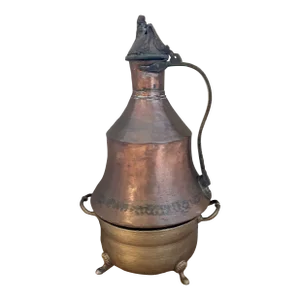 Mid 20th Century Middle Eastern Copper Pot With Brass Burner Pot - 2 Piece Set