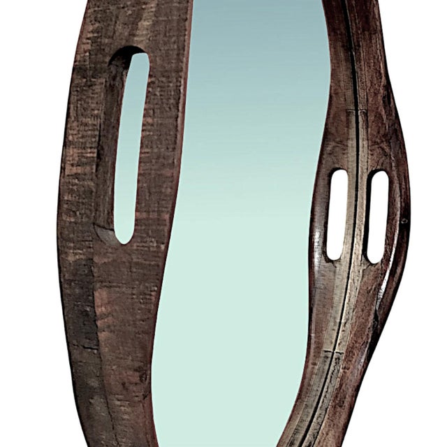 Coffee A Pair of Rustic Hand Hewn Farmhouse Wooden Serving Tray Style Wall Mirrors For Sale - Image 8 of 14