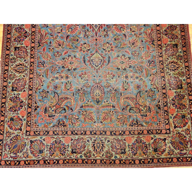 Vintage Persian Kashan Rug, Hand-Knotted Wool, Floral Pattern, Aqua-Blue & Teal-Green, 5x8 For Sale - Image 9 of 16