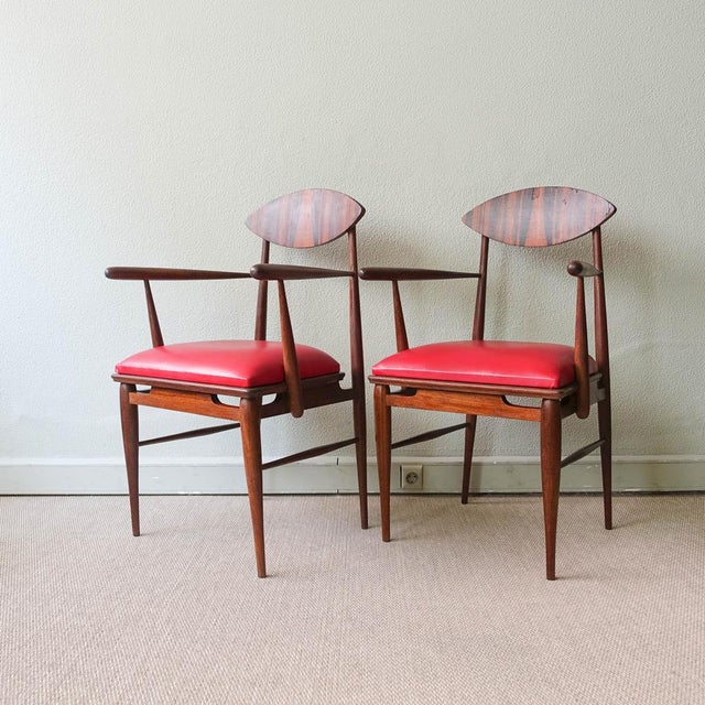 1950s Set of Vintage Portuguese Armchairs in Sucupira Wood, 1950s For Sale - Image 5 of 18