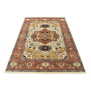 2020s Fine Serapi 7’11” X 9’11” Ivory Wool Traditional Tribal Hand-Knotted Oriental Rug For Sale