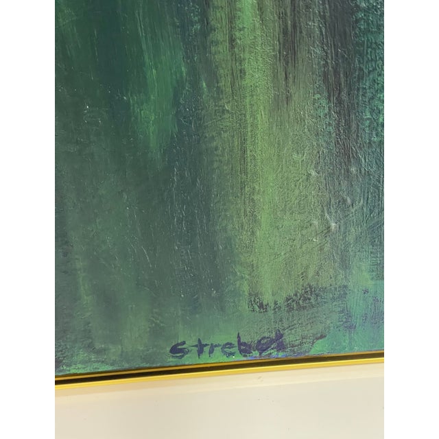 1960s 1968 Signed Abstract Figurative Painting in Navy & Emerald Green For Sale - Image 5 of 12