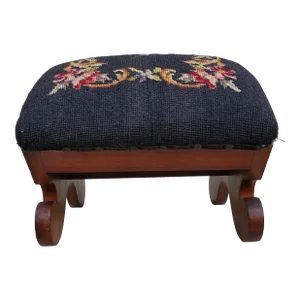 Mid 20th Century Small Antique Needlepoint Footstool
