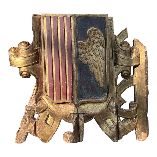 18c Spanish Antique Wood Coat of Arms For Sale